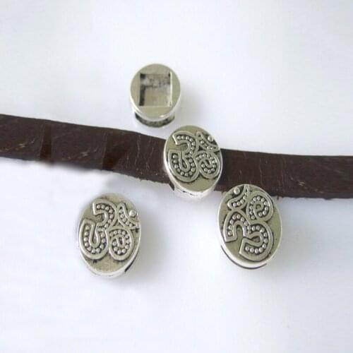 10pcs Antique Silver Color 10mm OM Sliders Spacers For 10x2mm Flat Leather Bracelet Jewelry Findings