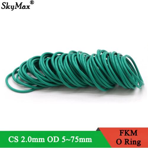 10pcs CS 2mm OD 29~52mm Green FKM Fluorine Rubber O Ring Sealing Gasket Insulation Oil High Temperature Resistance Green