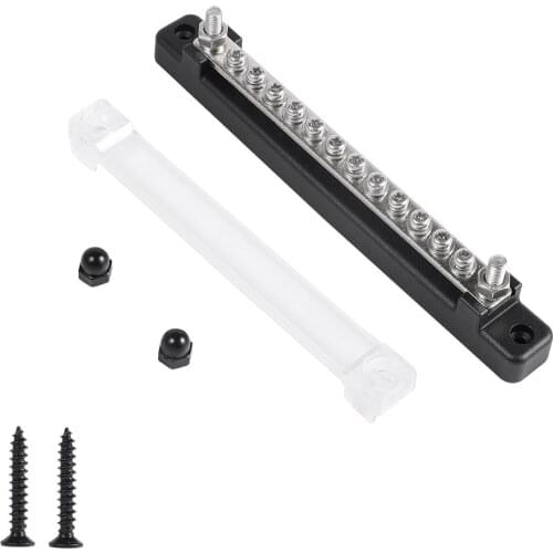 12 Terminal 130A/150A Bus Bar & Cover Ground Distribution Block Kit Universal Car Boat Marine Power Distribution Terminal Block