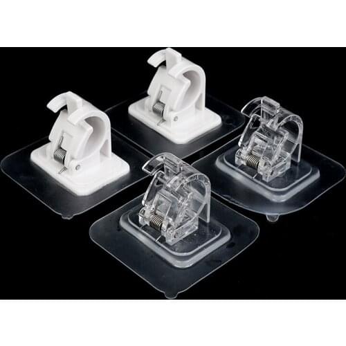 2PC Nail-Free Adjustable Curtain Rod Holder Clamp Hooks Adhesive Wall Curtain Fixed Clip Hanging Rack Hook Rod Bracket Holders