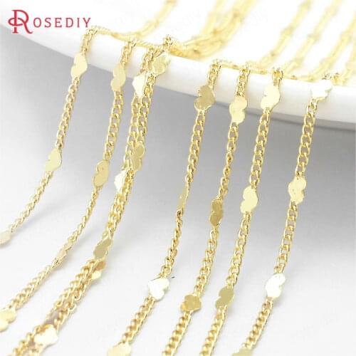 39710)2 Meters 24K Gold Color Brass with Heart Special Necklace Bracelets Chains Jewelry Making Supplies Findings Accessories