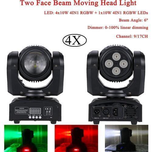 4Pcs/Lot 4x10W 4IN1 RGBW + 10W 4IN1 RGBW LEDs Two Face Beam Moving Head Light For Stage Theater Disco DJ Nightclub Party Lights