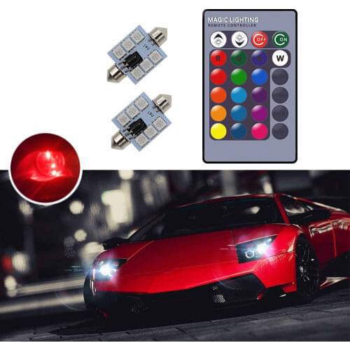 5050 RGB 6SMD Car Led Light Dome C5w C10w Car Lamp Auto Mobile Remote Controller Colorful Reading Light Roof Trunk Bulbs DC 12v