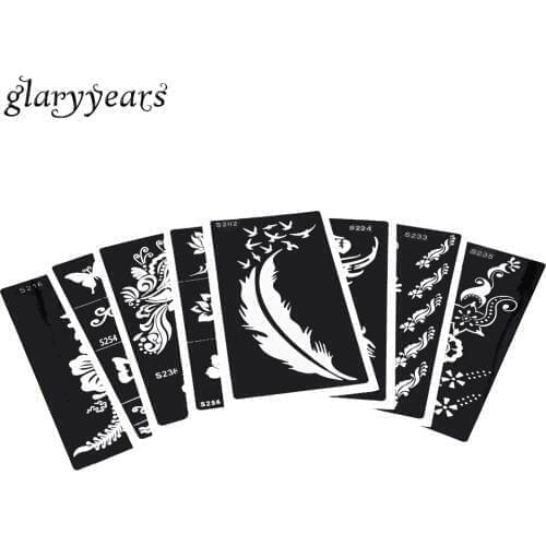 8 Pieces Henna Tattoo Stencil Butterfly Flower Pattern Hollow Black Mehndi Waist Body Art Tool Tattoo Templates Hot Sale S200#11