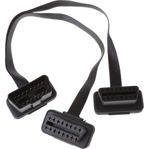 Car Kit 16 Pin OBD2 Male To Double Female Splitter Flat Thin Y Connector Extension Cable Car Electronics Cables car accessories