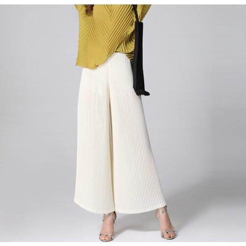 Miyake Pleated 20220 Winter White Straight wide leg Pants Handmade Pleated plus size Casual Elegant korean aesthetic trousers