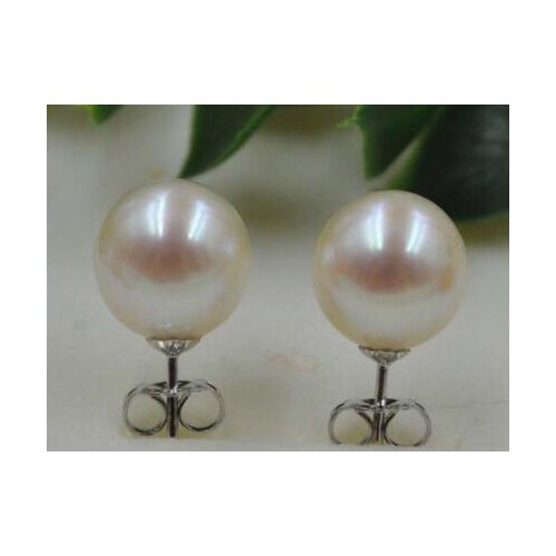Free shipping>>>>noble jewelry Very luster rare white near round 10.2-10.4mm FW pearl real 925s stud earring