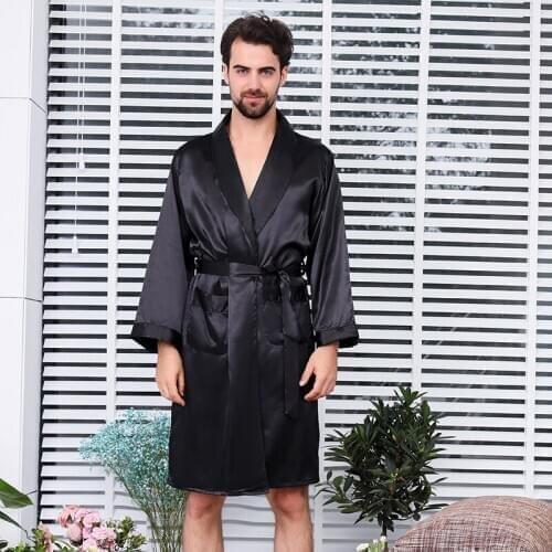Black Bathrobe Male Homewear Satin Silk Mens Casual Nightwear Sleepwear Nightgown Robe Pajama халат мужской пижама Peignoir