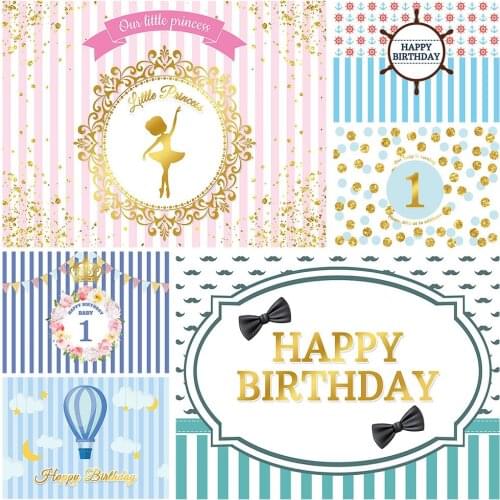Birthday Party Banner Custom Name Photography Backgrounds Stripes Gold Crown Sailboat Theme Photo Backdrops for Baby Children
