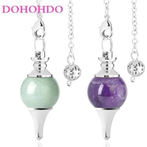 DOHOHDO Hot Reiki Natural Stone Crystal Balance Red Agates Dowsing Pendulum Circular Cone Charm Pendant For Men Women Divination