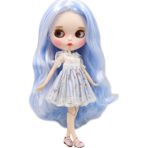 Fortune Days icy 1/6 bjd joint body soft blue mixed white long curly hair matte face with eyebrows Lip gloss SD gift toy
