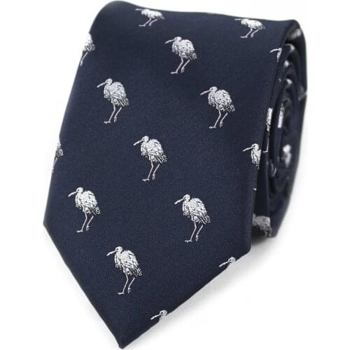 Egret Necktie White Egret Pattern Navy Tie Fathers Day Birthday Wedding Gift Tie