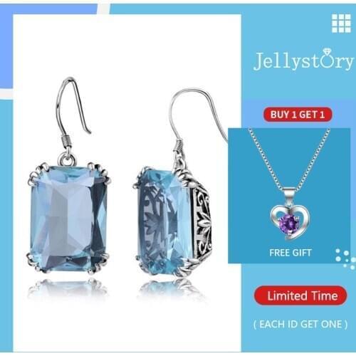 Jellystory Trendy 925 Silver Jewelry Earrings with Rectangle Shape Sapphire Gemstone Drop Earring for Women Wedding Party Gift
