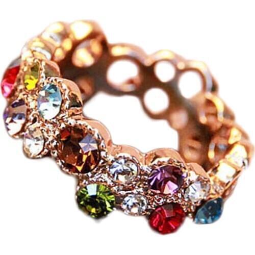 Hot Sale Design Colorful Cubic Zirconia Hollow Wedding Flower Rings for Women Trendy Rose sweet Color Rings