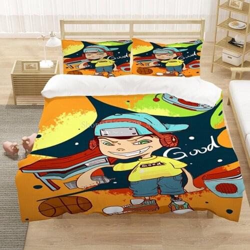 Hip Top Bedding Set Cartoon Boy Girl Quilt Bed Set Bedding King Size Bed Line Soft Bedspread Twin Full Size Dropshipping
