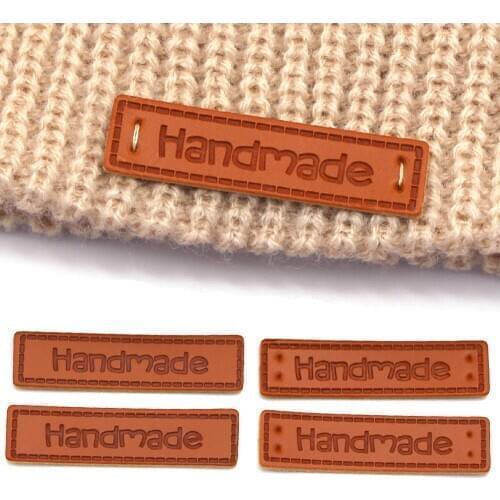 50Pcs 40x11mm Handmade Leather Tags Rectangle PU Knitting Label On The Hat Handmade Logo Labels DIY Crafts Sewing Materials