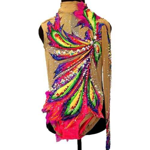 New Design Gymnastics Costumes Women Red Spandex crystals Competition Gymnastics leotards for Skating