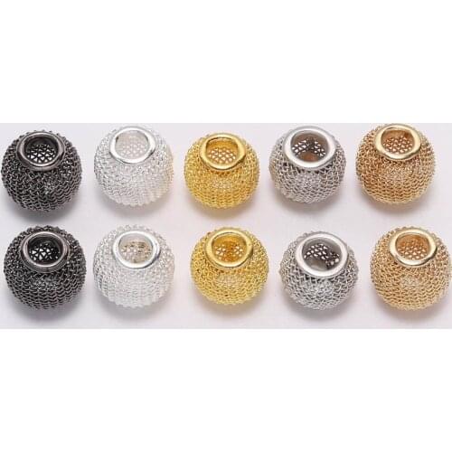 10pcs/lot Metal Loose Spacer Beads Mesh Bead Big Hole Bead for Bracelet Necklace DIY Jewelry Making Accessories Findings