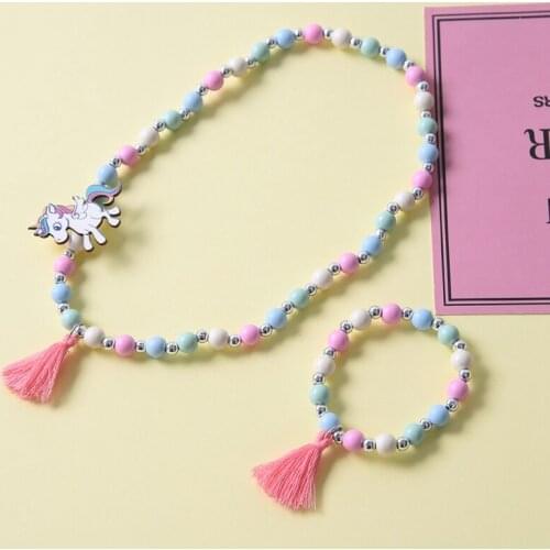Cute Unicorn Cartoon Flower Childrens Sweater Necklace Bracelet For Children Gift