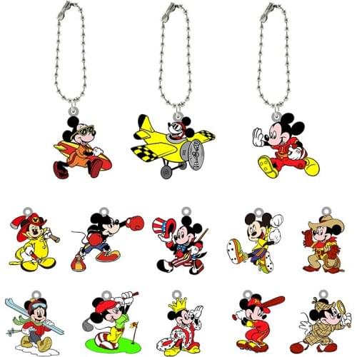 Disney New Fashion Mickey Flying Airplane Skiing Detective Model Acrylic Keychain Accessories DIY Jewelry Keychain Accessories