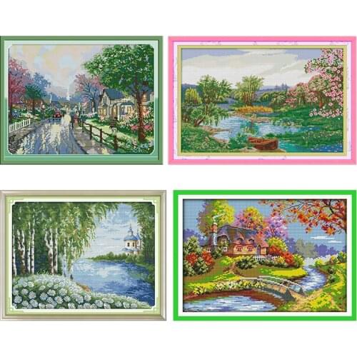 Cross-Stitch Kits Embroidery Needlework Set The Spring of The Creek Stamped Patterns 11CT 14CT Print Counted Crafts Thread Decor