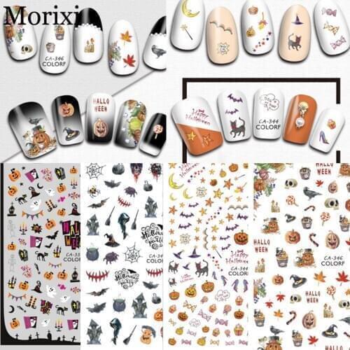 Morixi nail art sticker for Halloween party beauty and manicure decoration for kids long lasting slider self glue decals WG036