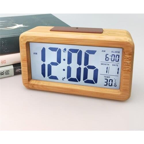 Office Home Solid Wood Table Clock Smart Backlight LED Digital Display Alarm Clock Automatic Photosensitive Electronic Clock