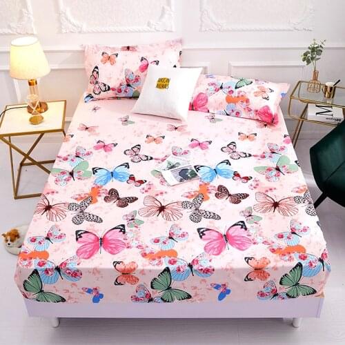 Printed Fitted Sheet Mattress Cover New 1pcs 100% Polyester Four Corners With Elastic Band Bed Sheet(no pillowcases)
