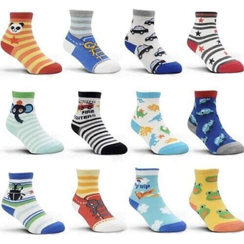 12Pairs/Lot Baby Boys Girls Sock Child Socks Non-slip Socks Kids Socks Suit for 1-5 Years