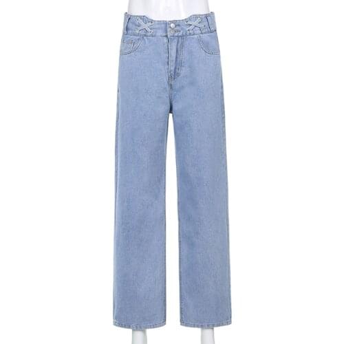 2021 New Womens Loose Solid Color Denim Pants, Pocket Zipper Decoration Trousers, Girls Leisure Slim Bottom Joker