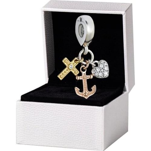 2021 New Spring Charm 925 Sterling Silver Cross Heart Anchor Dangle Charms Fit Beads Bracelets Pendant DIY For Women Jewelry