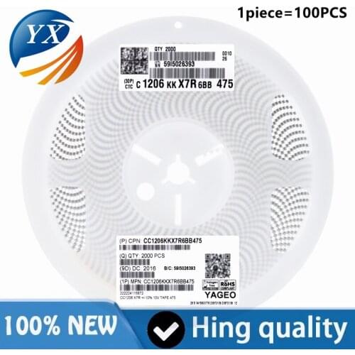 New original 1206 SMD capacitor 4.7uF(475) ±10% 10V CC1206KKX7R6BB475 Take 1 piece of 100PCS