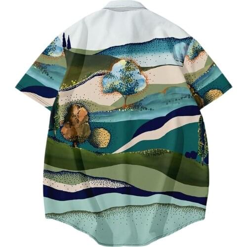 Mens Casual Blouse Turn-down-collar Shirt Loose Tops Male Clothing Summer Short Sleeve Beach Shirt Chemise Homme