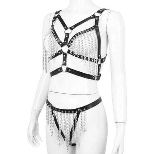 Sex Leather bondage gear set Clothes Sexy Chain Punk Women Sexy Harness Women Harness Leather Suspenders For Women Harness Body