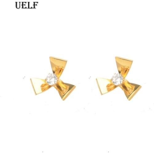 Uelf Wholesale Rhinestone Flower Geometric Stud Earrings For Women Girls Stainless Steel Jewelry