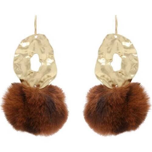 Badu Mink Fur Drop Earrings for Women Hairball Metal Gold hanging Earrings Artificial Rabbit Fur Dangle Earring Fashion Jewelry