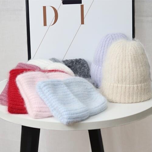 Real Rabbit Fur Winter Hat for Women Fashion Beanies Cashmere Wool Knitted Beanies Warm Soft Knit Bonnet Skullies Cover Head Cap