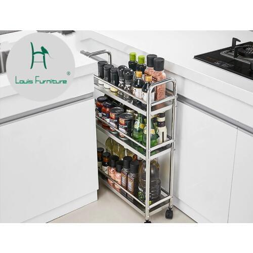 Louis Fashion Trolley Stainless Steel Movable Joint Kitchen Fridge Narrow Slot Shelf Landing
