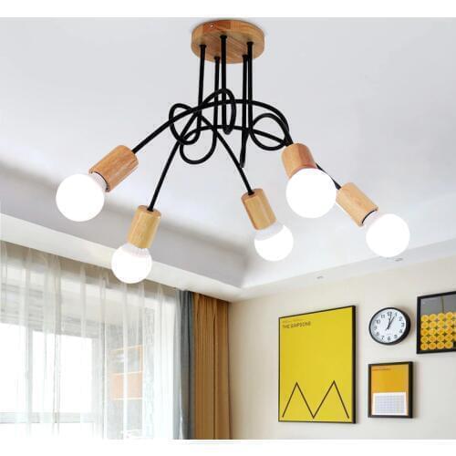 Vintage industrial Retro Chandelier Lighting E27 Edison Bulb spider chandelier Kitchen Dining room Cofffee Wooden chandelier