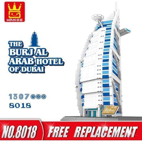 WANGE Educational Building Blocks Toys Architecture Series The Burjal Arab Hotel of Dubai 1307pcs Bricks DIY Kids Toys NO.8018