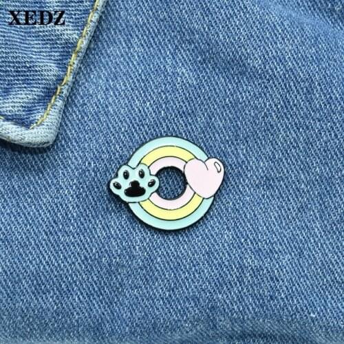 XEDZ rainbow enamel pin cute animal paw love pin custom badge button jewelry shirt punk lapel brooch jewelry gift for friends