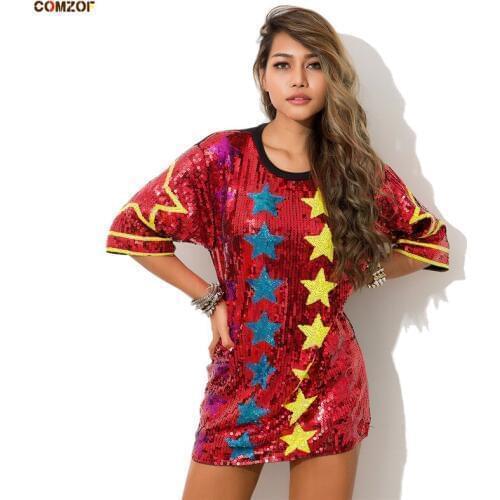 DJ nightclub women t shirt hip hop streetwear sequined short sleeve tops clothing womens fashion costume clothing haut femme