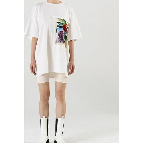 2021 Spring and Summer New Oil Painting Stitching Stickers Design Loose Short Sleeve T-shirt Women