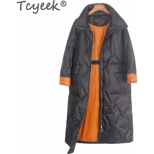 Tcyeek Womens Down Jacket Fashion Ultra Light Down Jackets Women Duck Down Coat Female Long Ladies Warm Winter Jackets LW1581