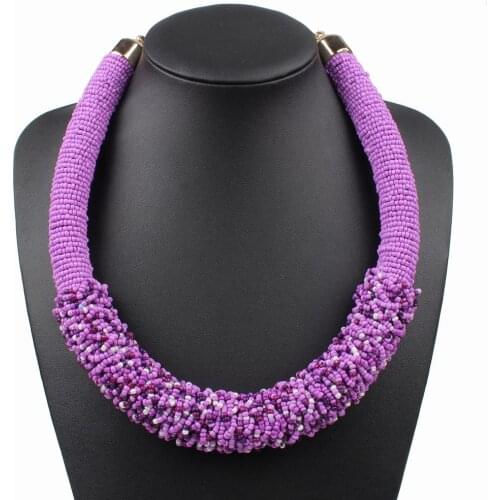 Claire Jin Bohemian Choker Handmade Millet Bead Woven Women Short Necklace Small Beads Collar Necklaces Fashion Ethnic Jewelry