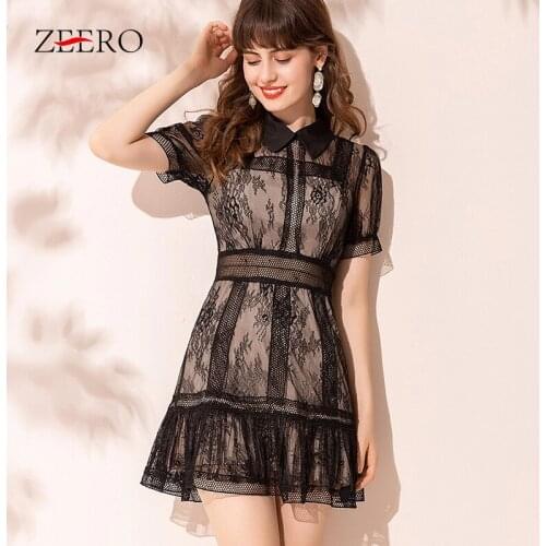 2020 Summer Self-portrait Women Vintage Sexy Hollow Out Lace Ruffles Dress Elegant Female Runway Mini Party Dresses Vestidos