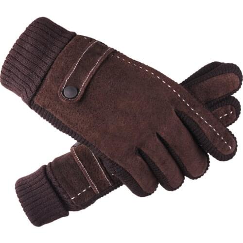 Winter Thickened Plus Velvet Bike Gloves Pigskin Gloves Mens Riding Motorcycle Cold-proof Warm Gloves