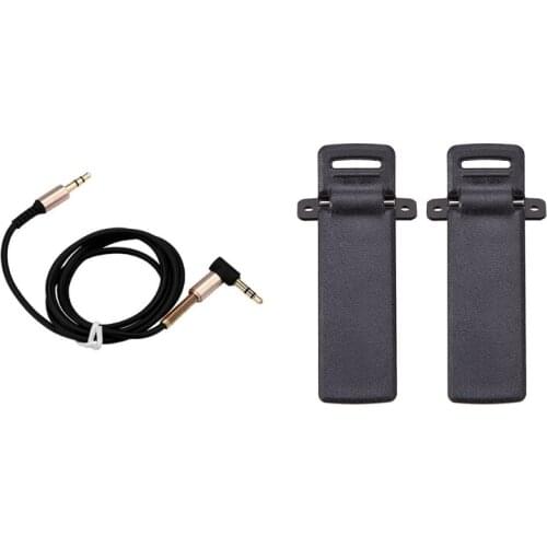 1 Set Walkie Talkie Spare Part Back Belt Clip & 1 Pcs 3.5Mm Jack Elbow Headphone Car Aux Audio Extension Cable