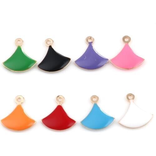 10PCs Double Faced Enamel Fan-shaped Charms Copper Enamelled Sequins Charm Gold Color Dropping Oil Pendants DIY Jewelry14 x 13mm