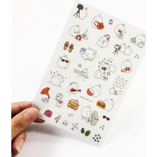 6 Sheets/set Cute PVC Rabbit Decorative Stickers Kids Wall Decor Animal Stickers Decor DIY Cartoon Scrapbooking